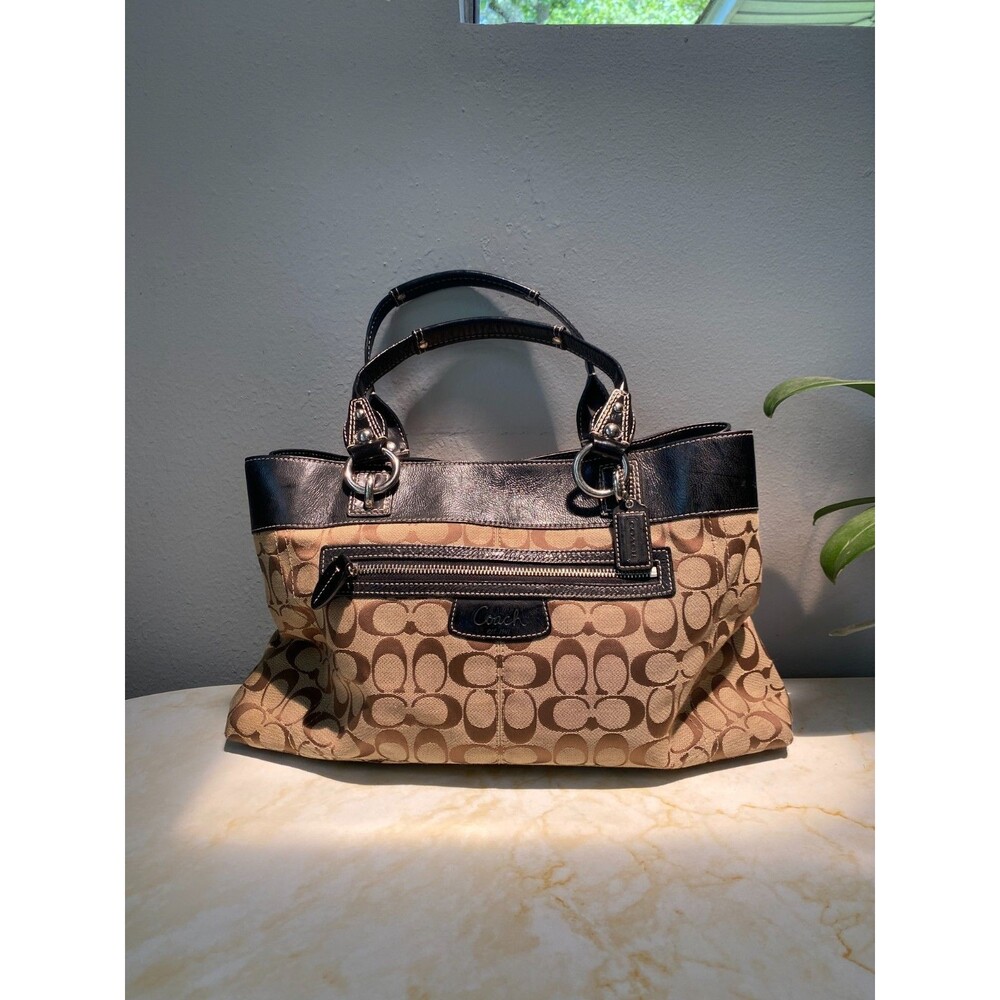 Y2K Coach Signature Penelope Shopper Monogram Black Leather Trim Shoulder bag
